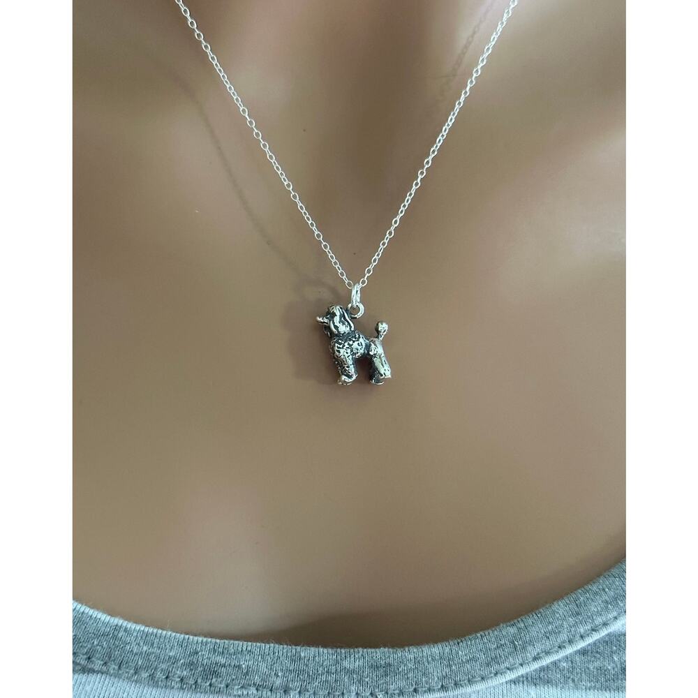 Sterling Silver Poodle Necklace, Sterling Silver 3D Poodle Dog Necklace